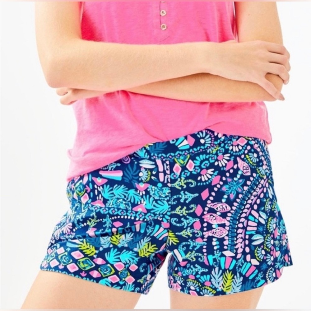 LILLY PULITZER Ocean View Shorts Glow And Flow Inky Blue Turquoise Pink Green